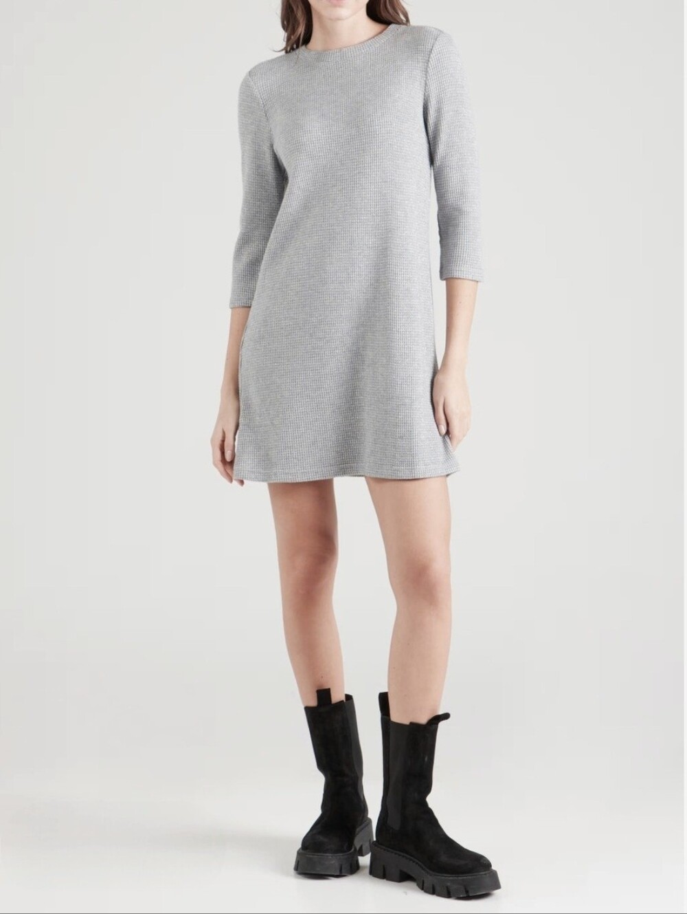 K Studio Y2k Gray Sweater Mini Dress 3/4 Bell Sleeve Babydoll Sz M Fit Flare